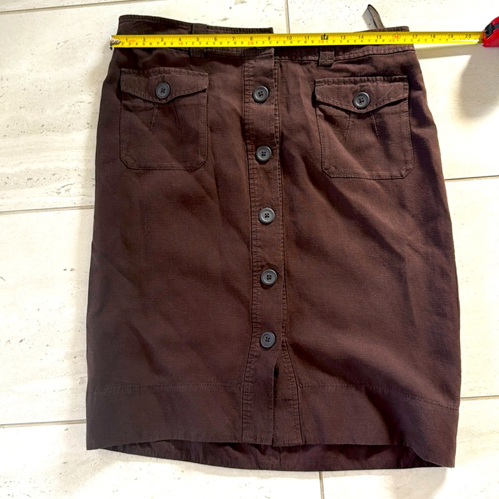 Banana Republic Womens Button Front Skirt Size 12 Linen/Silk Blend Brown Pockets